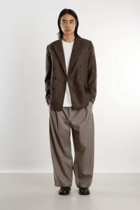 Linen Double Breasted Peak Blazer – Syrah Check | Centre Commercial